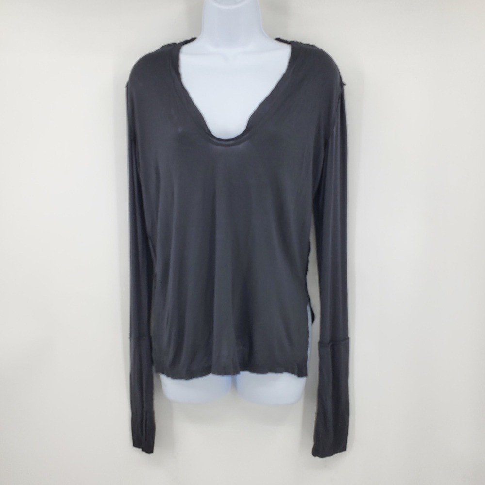 We The Free Free People Black Long Sleeve Thumbhole Scoop Neck Top Small Grunge